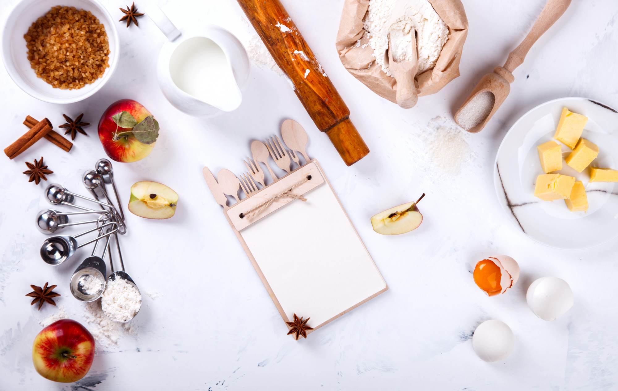 Bright workspace with seasonal ingredients